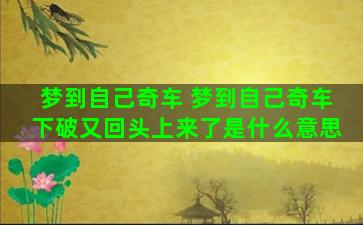 梦到自己奇车 梦到自己奇车下破又回头上来了是什么意思